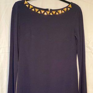 Vince Camuto Navy Jeweled Neckline Dress